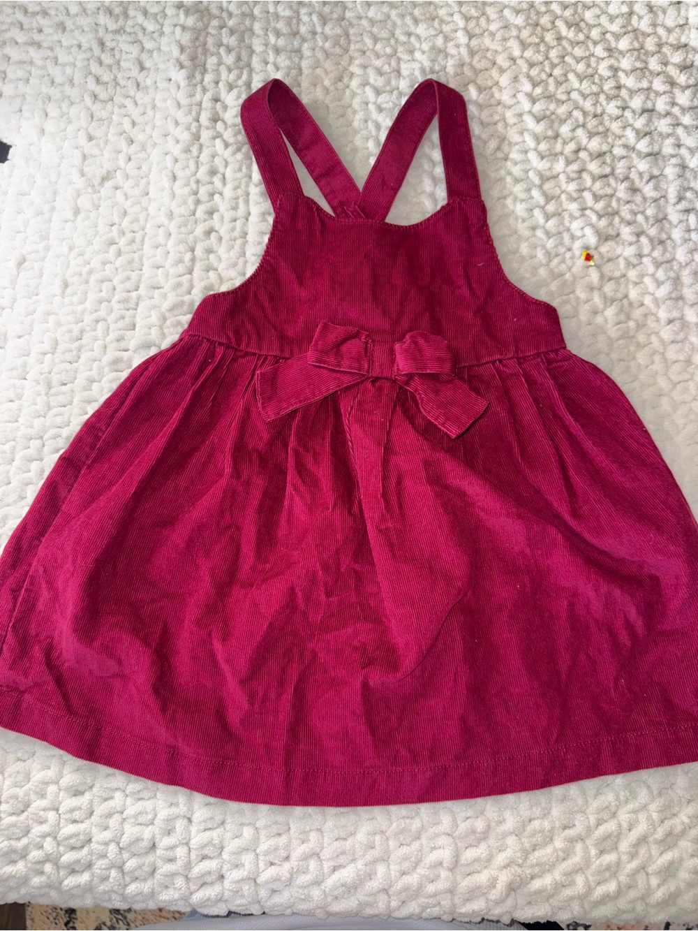Girls Pink Corduroy Bow Pinafore Dress